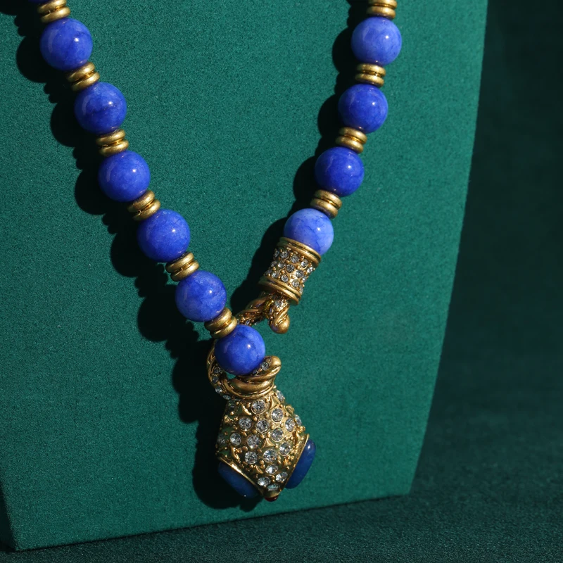 

Blue Stone Beads Necklace Rhinestone Snake Pendant For Woman Wedding Luxury Designer Jewelry Summer Accessories Mothers Day Gift