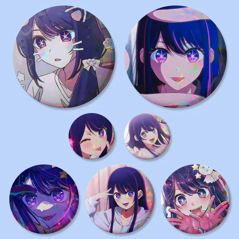 Hoshino Ai Anime Character Badges 25 32 44 58 75 Mm Round Cosplay Pin Bag Decor Fans Collect Friends Gifts Brooch Souvenir