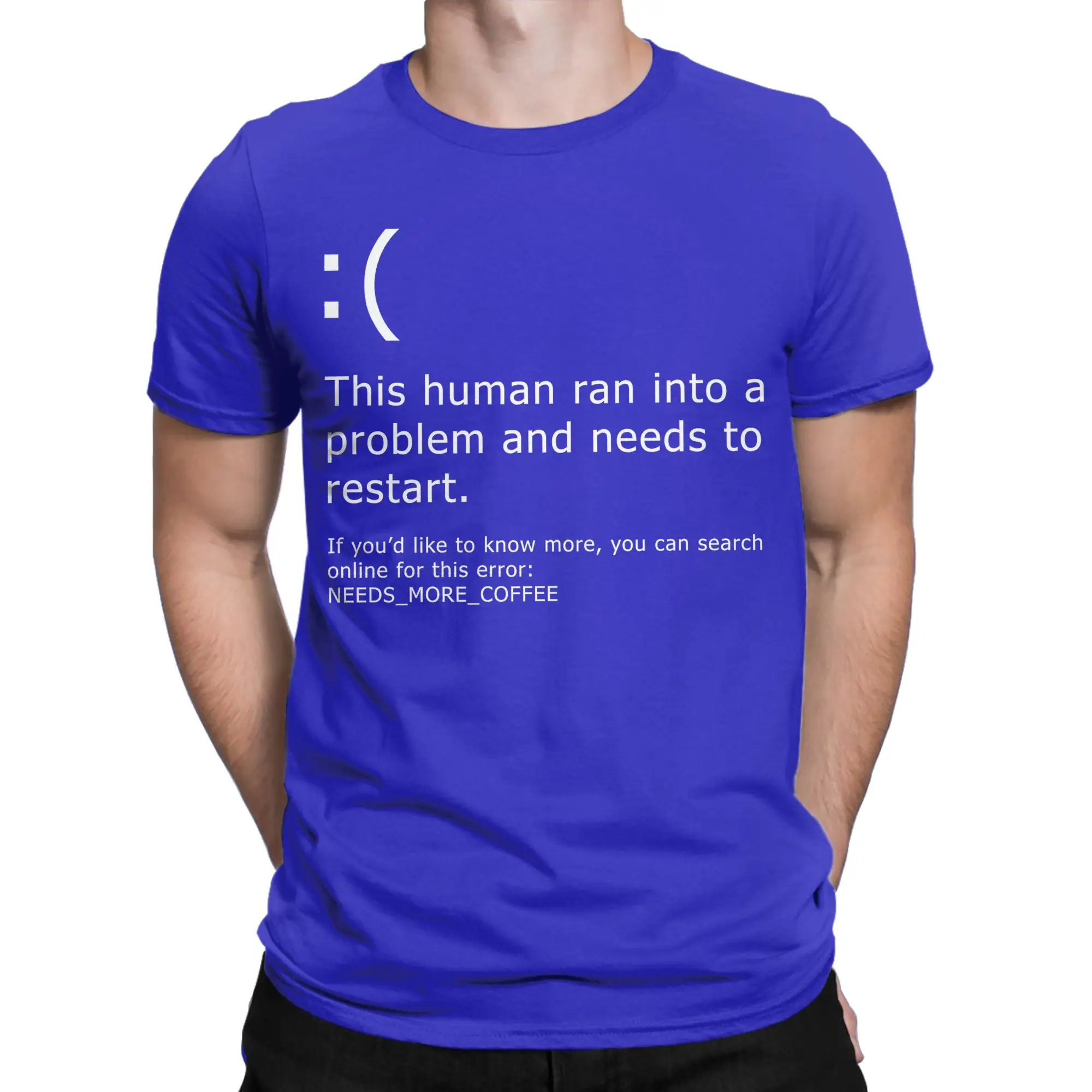 Blue Screen of Death Coffee error T Shirt Men Pure Cotton Funny T-Shirt Crew Neck  Tees Short Sleeve Clothing Graphic Printed