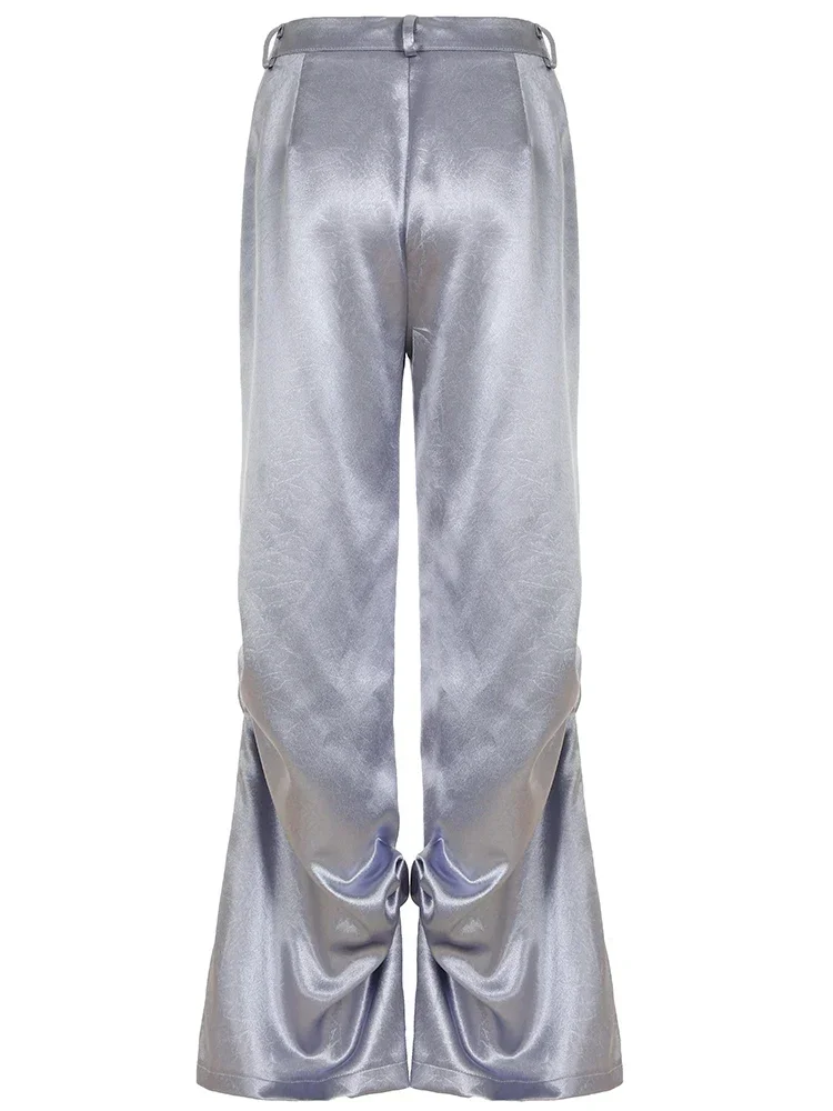 シックカジュアルサテンボタンルーズパンツファッション韓国原宿レディースパンツヴィンテージプリントY2Kグランジストリートウェア