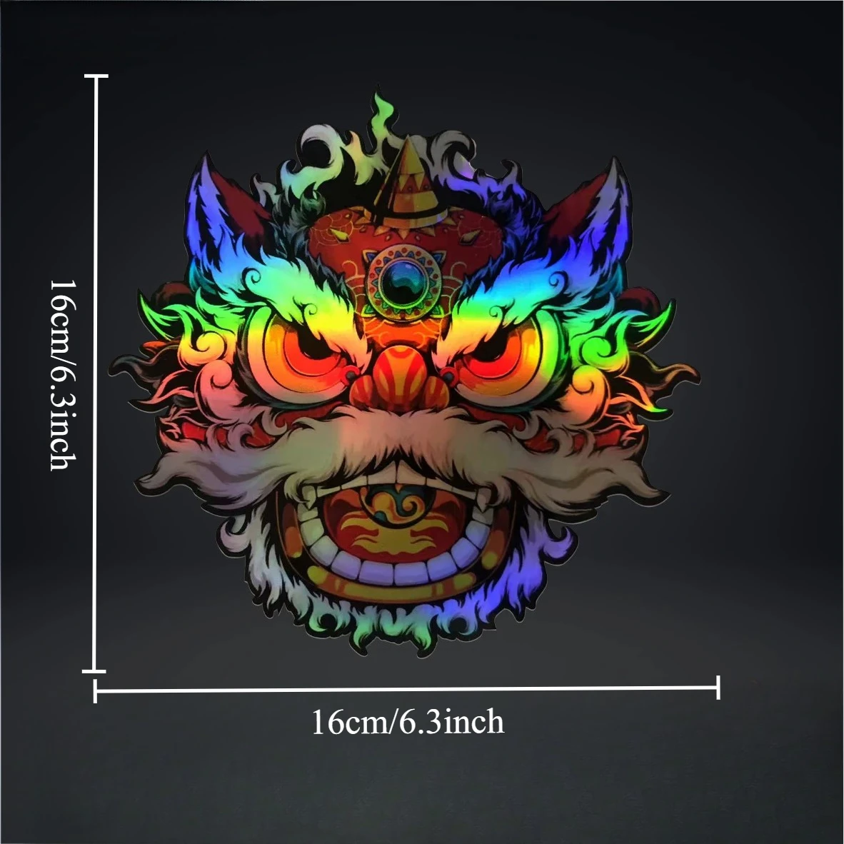 Holographic Lion Dance Head Reflective Vinyl Stickers Waterproof Bright Decals For Motorcycle Scooter Car Outdoor Decor