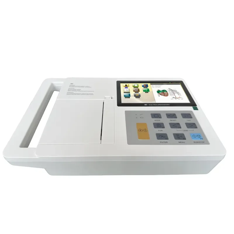Portable 3 Channel 12-Lead Machine Electrode Cable 7-inch Color LCD Touch Screen 80mm Thermal Printer for Hospital/Clinic