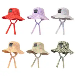 Ins Popular Niche Retro Plaid Strap Bucket Hat Spring And Summer Travel Versatile Fashion Wide Brim Sun Protection Women's Caps