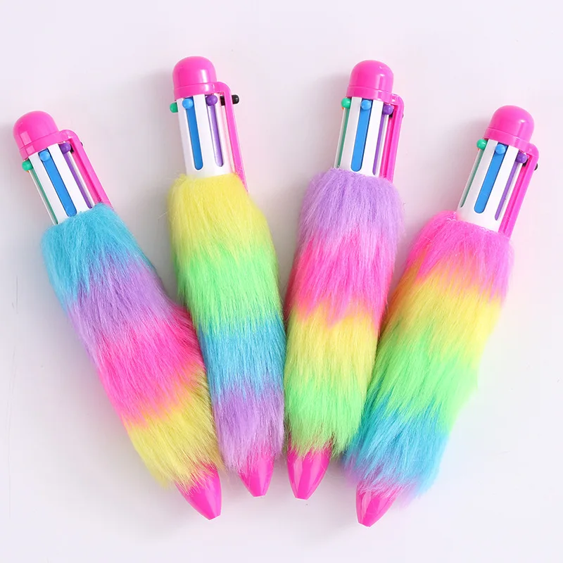 

12 Pcs Plush Multi-color Ballpoint Pen Creative 6-color Rainbow Pen,Colorful Brush Writing Supplies