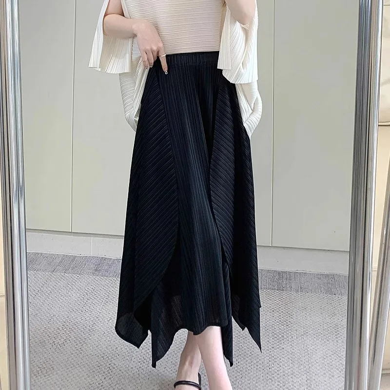 Miyake Temperament Pleated Half Skirt for Women 2024 Summer New Drape Feeling Irregular Pleated Long Skirt for Women