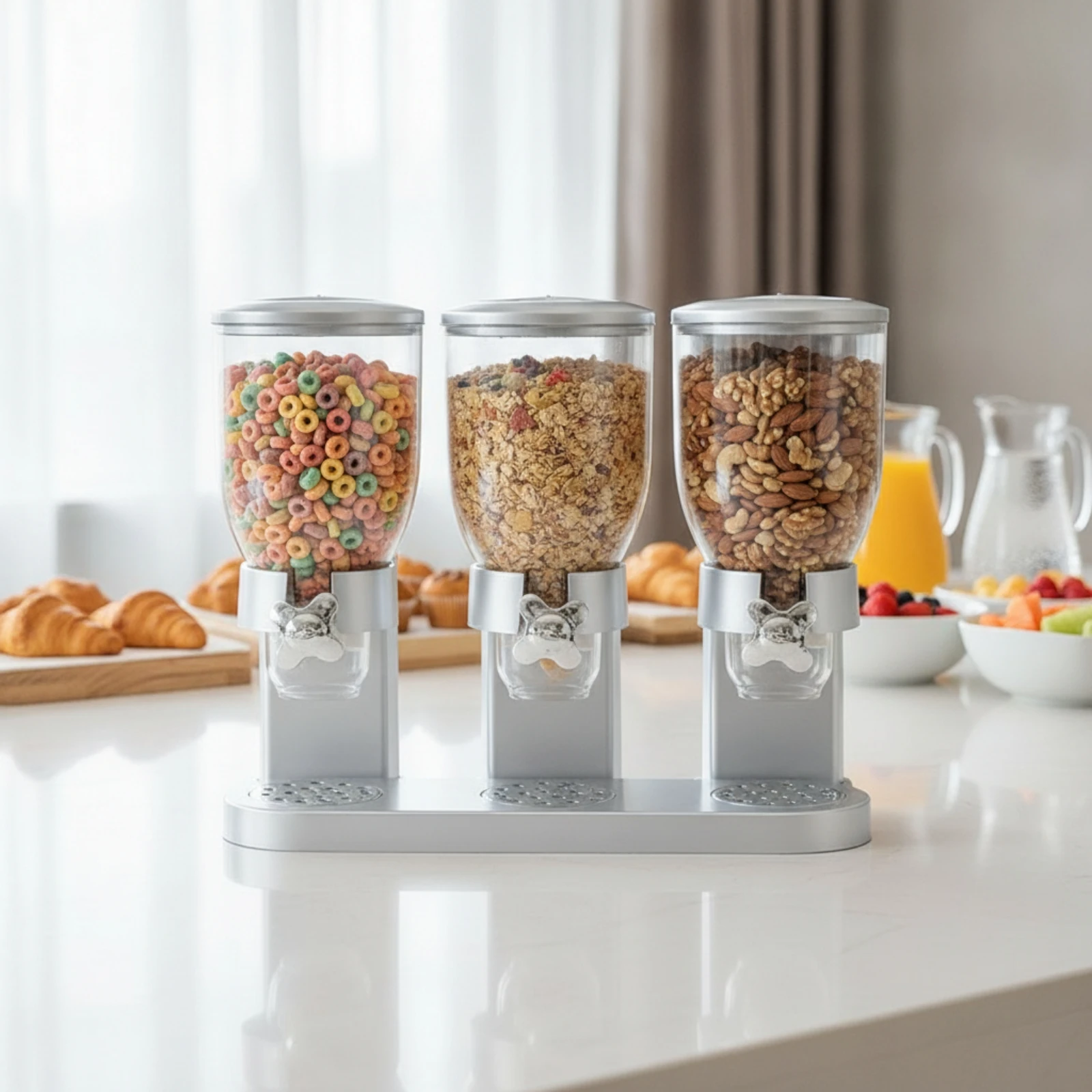 Cereal Dispenser Portion Control Cereal Dispenser with Metal Stand Canister Double Container Modern for Families, Kitchen view 3