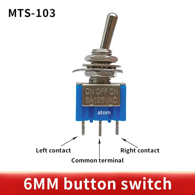 10Pcs Toggle Switch MTS-102 103 Pin ON/ON PDT 6A 125VAC/3A 250VAC Mini Switch Lever Switch  Light blue