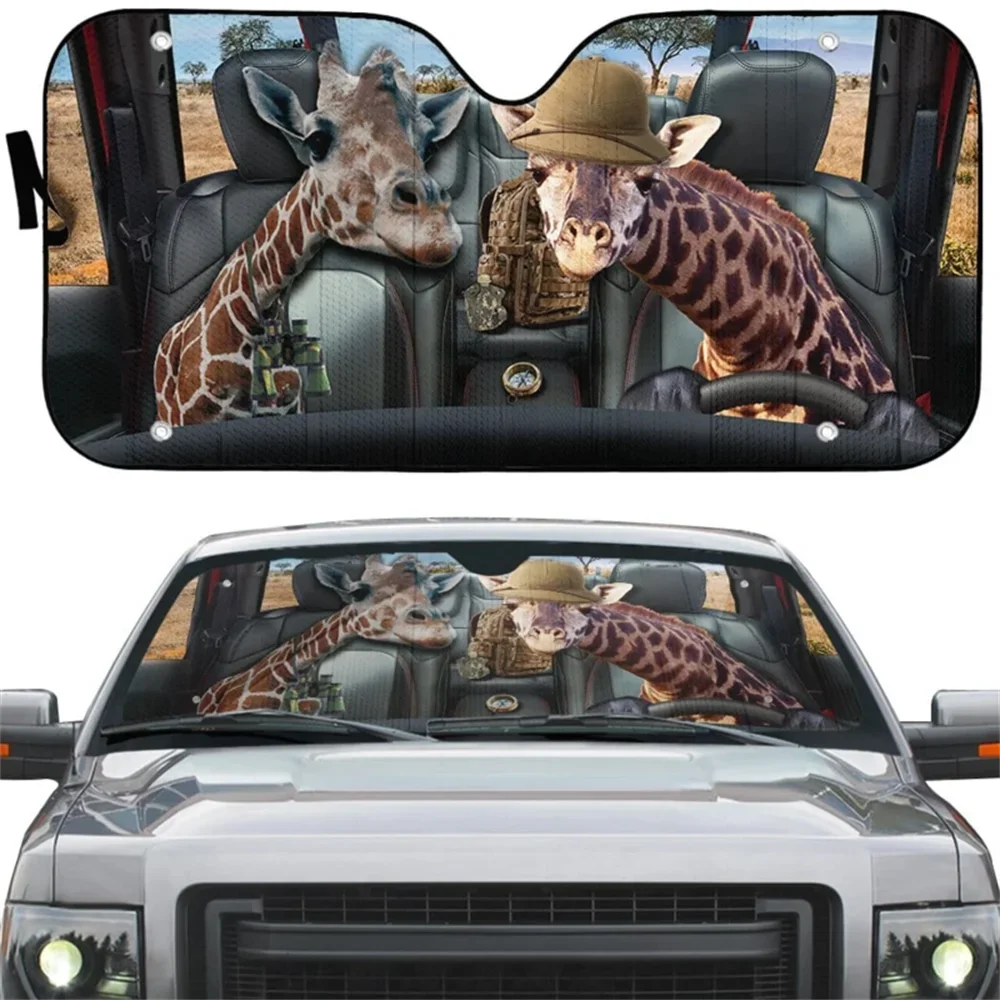 Cute Giraffe Printing Car Front Windshield Sunshade Universal Auto Accessories Wind Shield Covers Reflector Anti UV Sun Shades