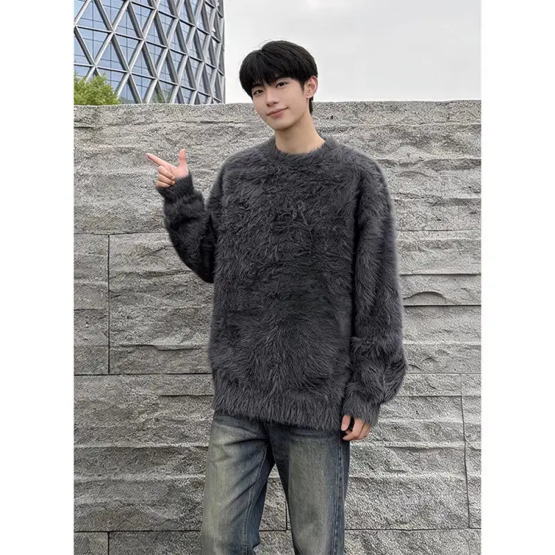 

Lazin Sle Fur Knitted Sweater Loose Autumn Winter Men's Faion Soft Coolmax Fiber Casual Sle Breathable