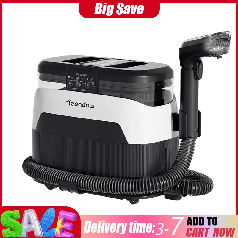 Teendow C6 MAX Nettoyeur d'ameublement et de tapis 3 en 1, vapeur 1650 W, aspiration 12 000 Pa, double réservoir, respectueux des animaux de compagnie, buses multiples