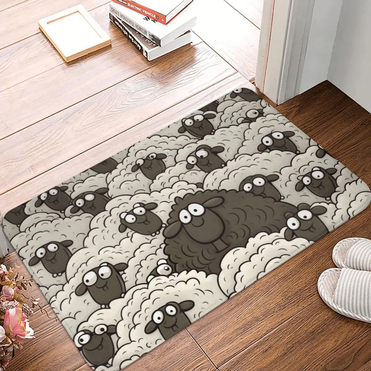 Cartoon Black White Sheep Doormat Anti-Slip Entrance Kitchen Bathroom Door Floor Mat Toilet Rug Carpet Footpad