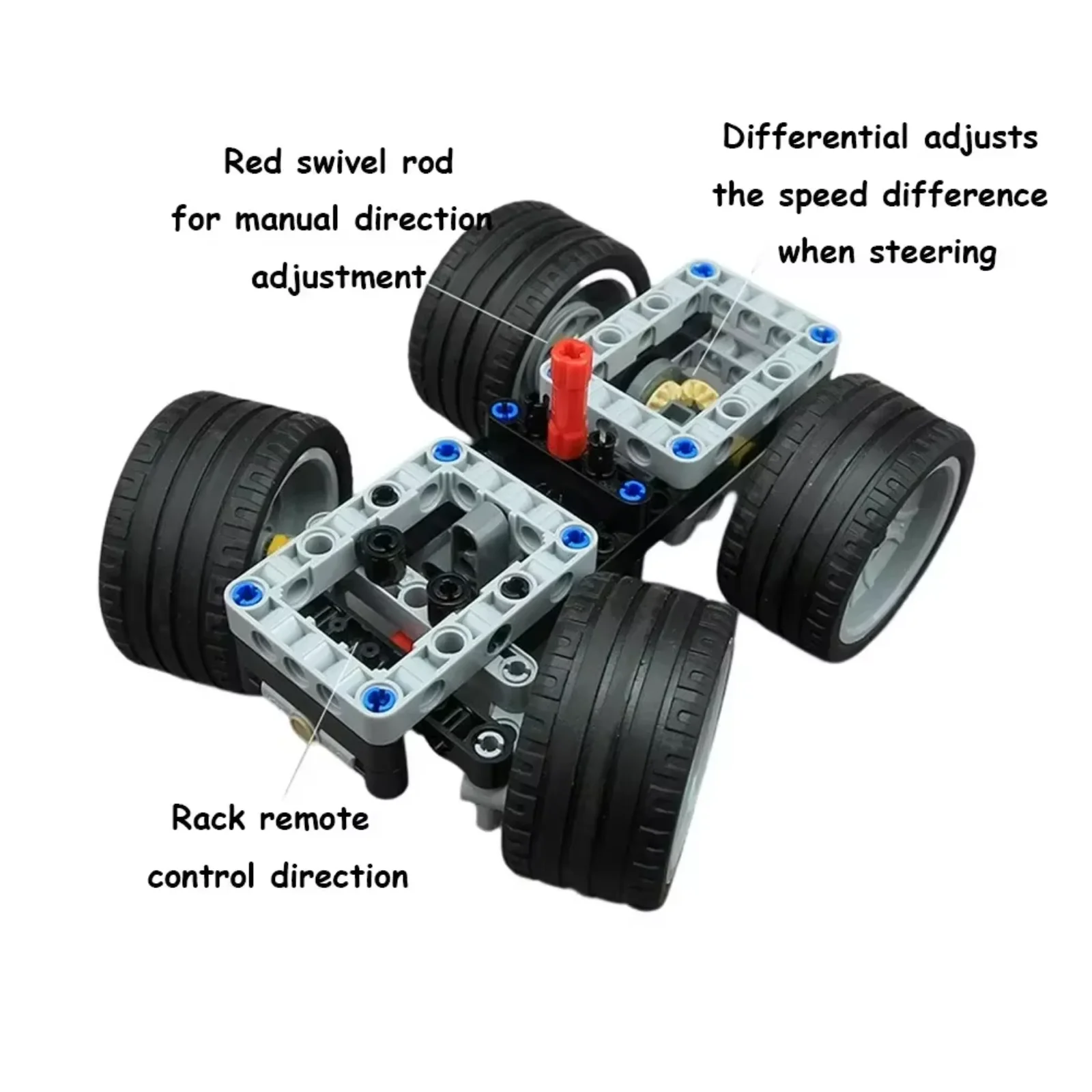 MOC Car Chassis Bausteine Kit mit Differentialgetriebesystem für DIY-Fahrzeugmodifikation, graue Basis