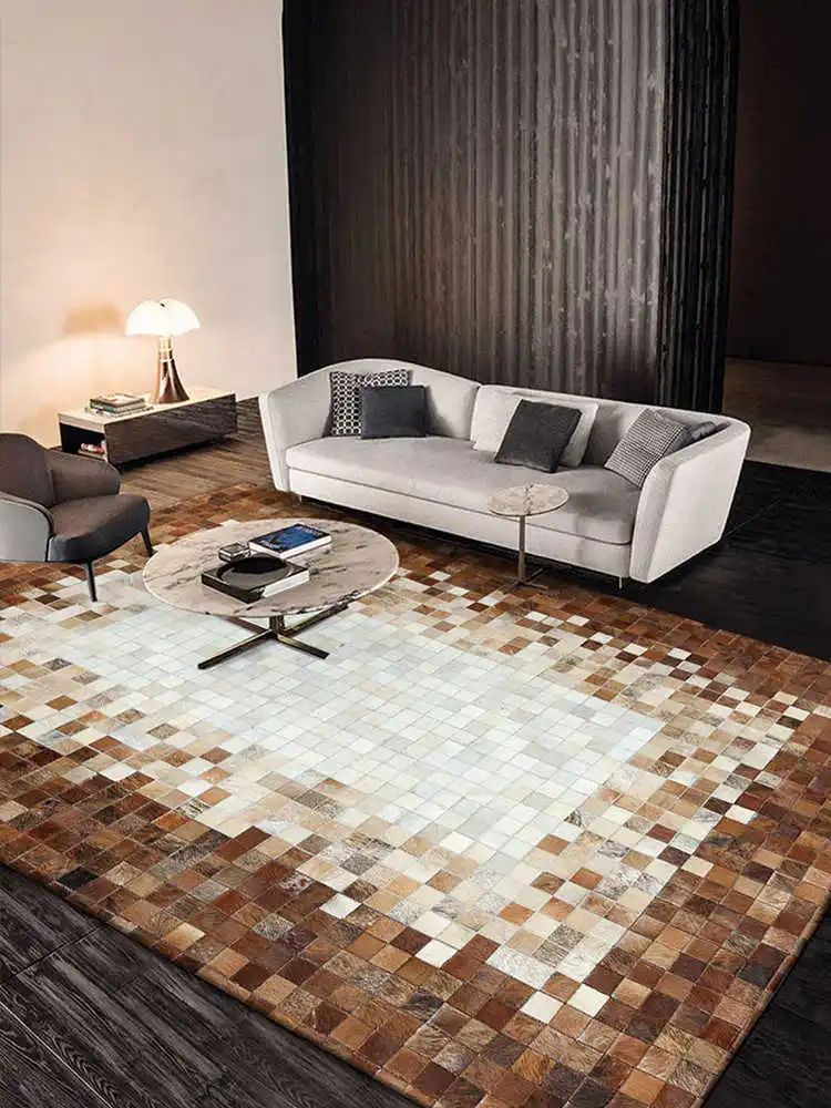 Tappeto con cuciture in pelle bovina fatto a mano soggiorno di lusso casa semplice moderno americano tavolino tappeto camera da letto comodino Mat Home Decor