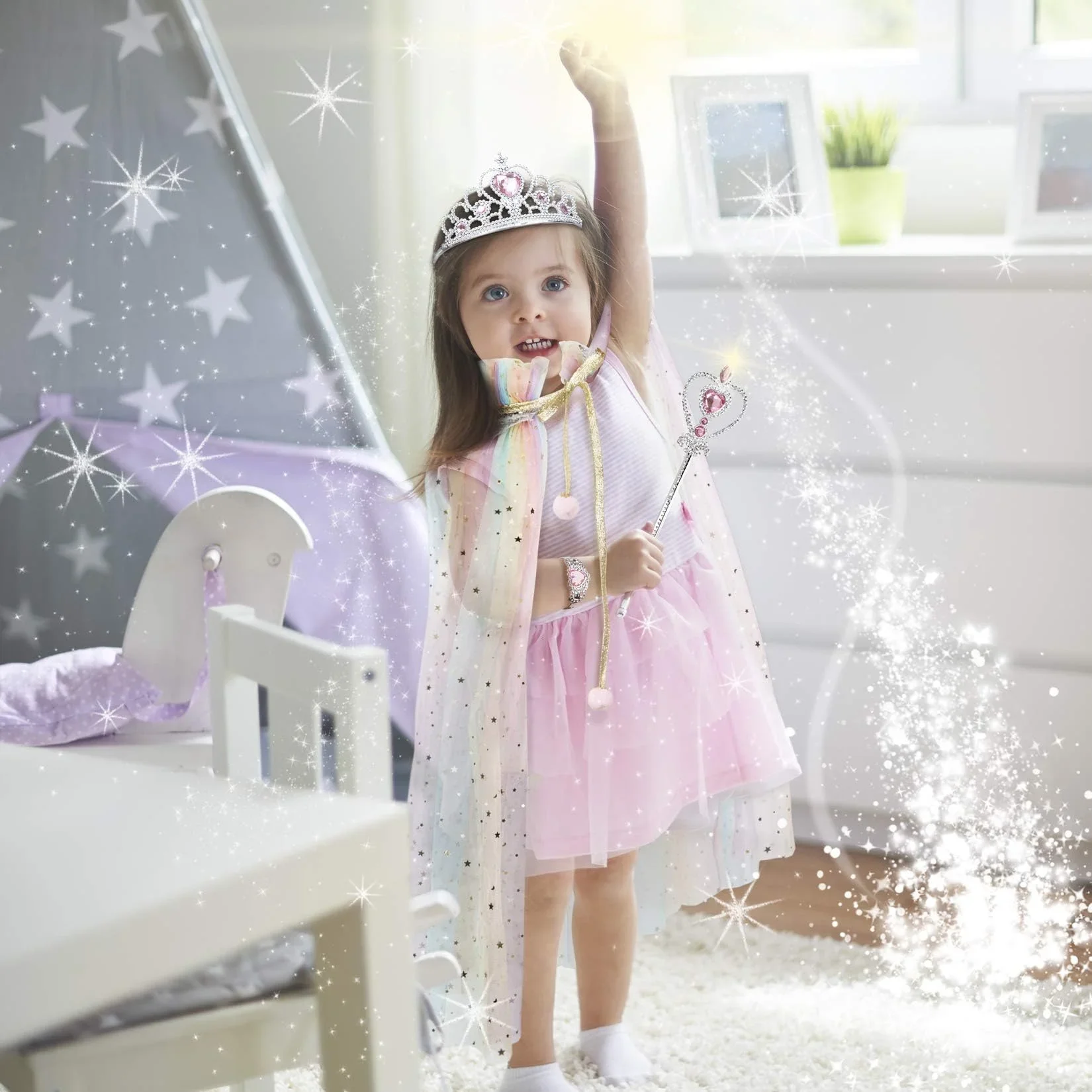 Halloween Leuke en Elegante Prinses Kostuum Kroonprinses Mantel Set Pailletten Sjaal Mantel Kleine Handtas Set Cadeau Kerstcadeau