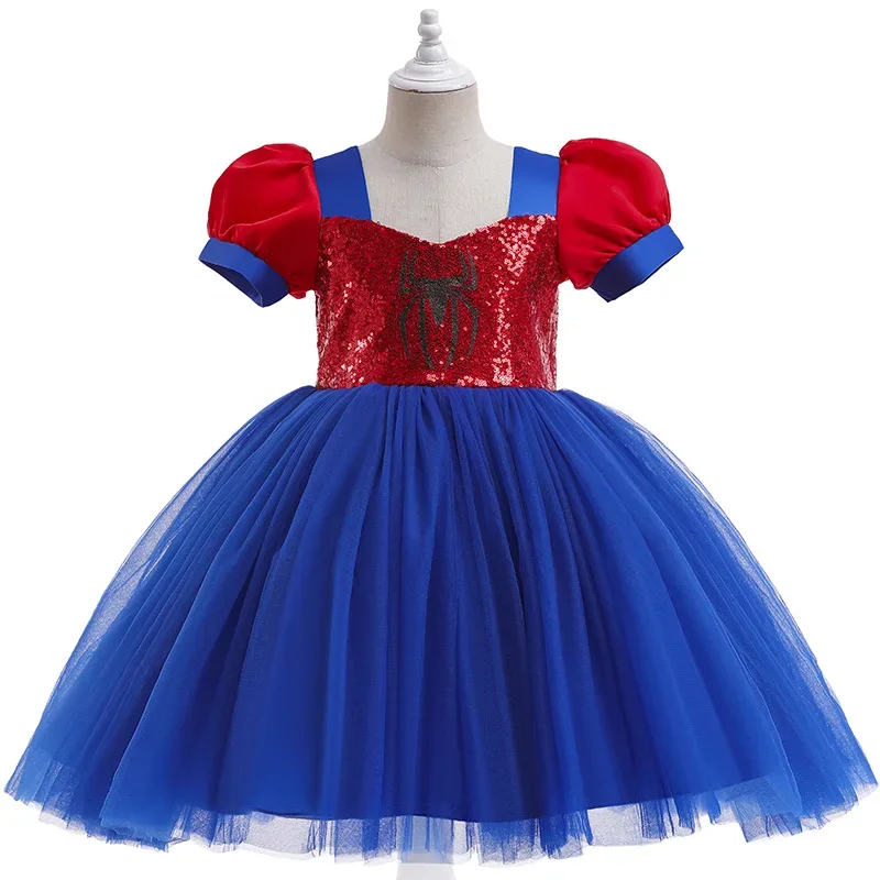 Design Highlights: New European and American Black Spider Web Mesh Splicing Dress, Children's Princess Puff Skirt, Cosplay P@0Z*