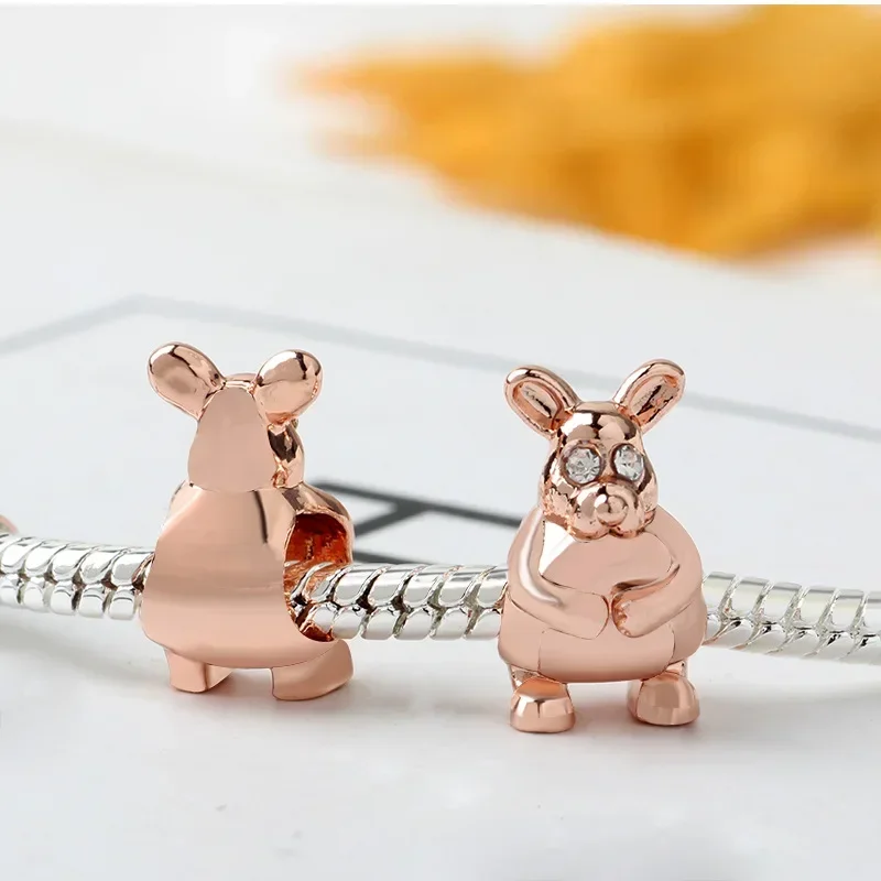 2024 Rose Gold Color Flower Heart Robot Bear Big Hole Beads Fit Original Pandora Charms Bracelet DIY Women Christmas Gifts