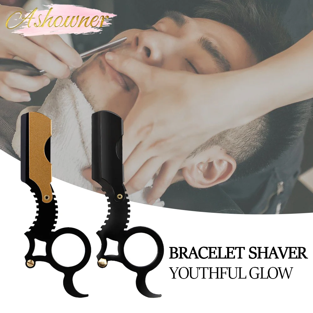 Straight Edge Barber Razor Haircut Beard Eyebrow Shaving Tool Folding Shaving Razor Home Thumb Barber Knife Replaceable Blade