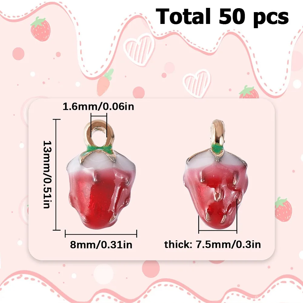 

Alloy Enamel Charms Cadmium Free Nickel Free Lead Free Light Gold Strawberry Crimson 13x8x7.5mm Hole: 1.6mm 50pcs/box