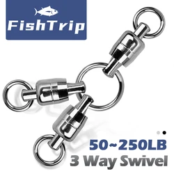 FishTrip Three Way Swivel Rig Swivel Stainless Steel Double Ball Bearing Swivel for Catfish Rig & Bottom-Bouncing Rig