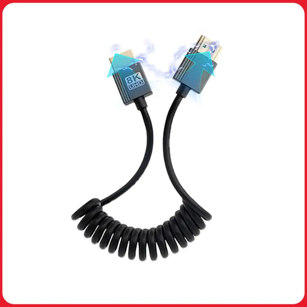 8K Ultra HD HDMI-Compatible To HDMI-Compatible Coiled Cable Male To Male Extreme Thin HDMI-Compatible 2.1 Cable 8K@60Hz 4K@120Hz