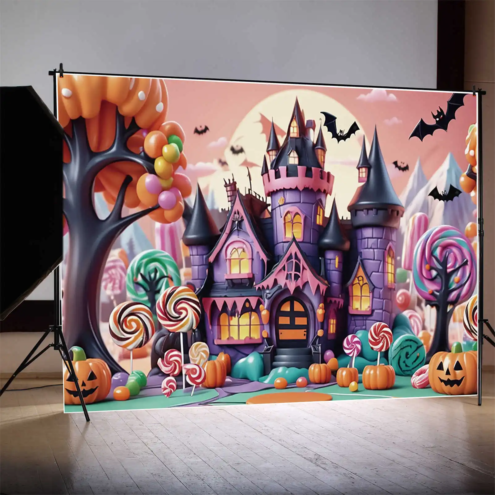 Maan. Qg Halloween Huisdecoratie Achtergrond Fotografie Studio Baby Party Prop Achtergrond Kind Pompoen Snoep Kasteel Terug