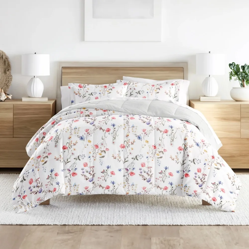 

Down Alternative Meadow Floral Stripe Pink Reversible Comforter Set