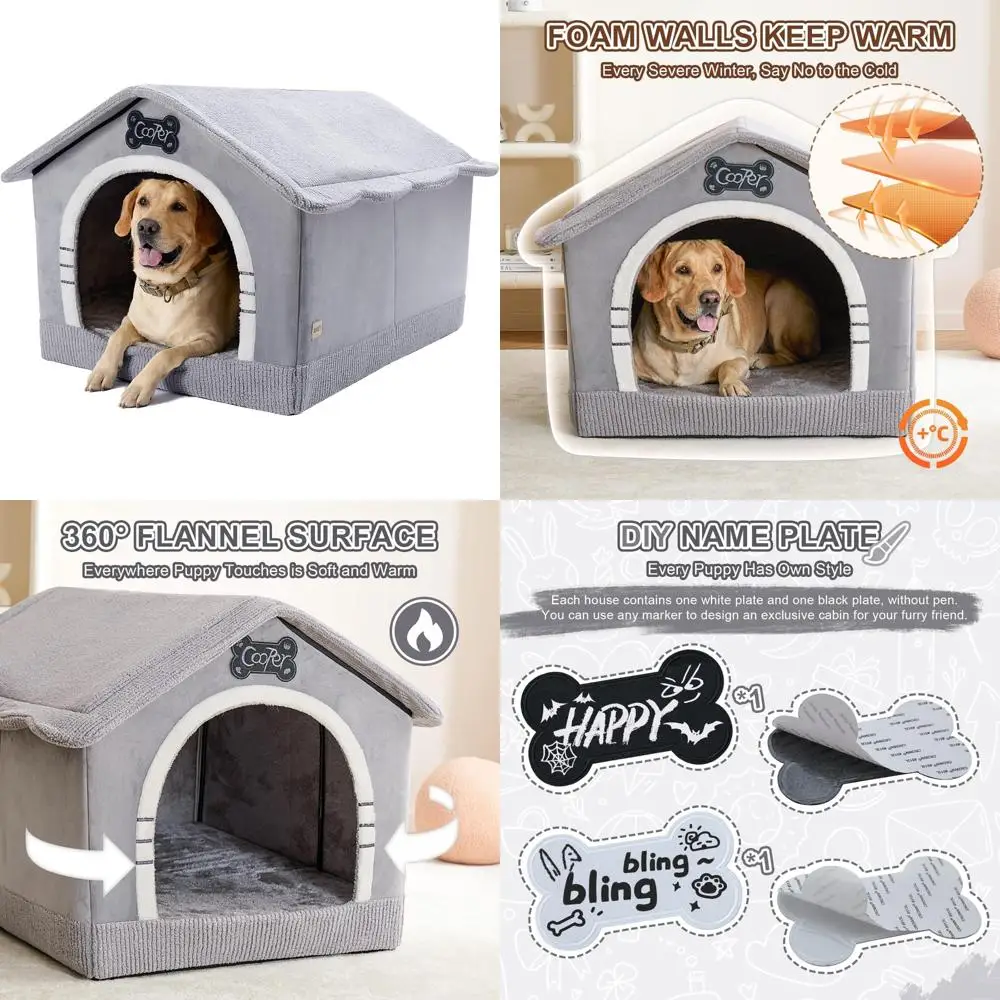 

Большая изолированная кровать-пещера для собак 60-100 фунтов, большой размер 38x30x28, серая, подходит для внутреннего использования