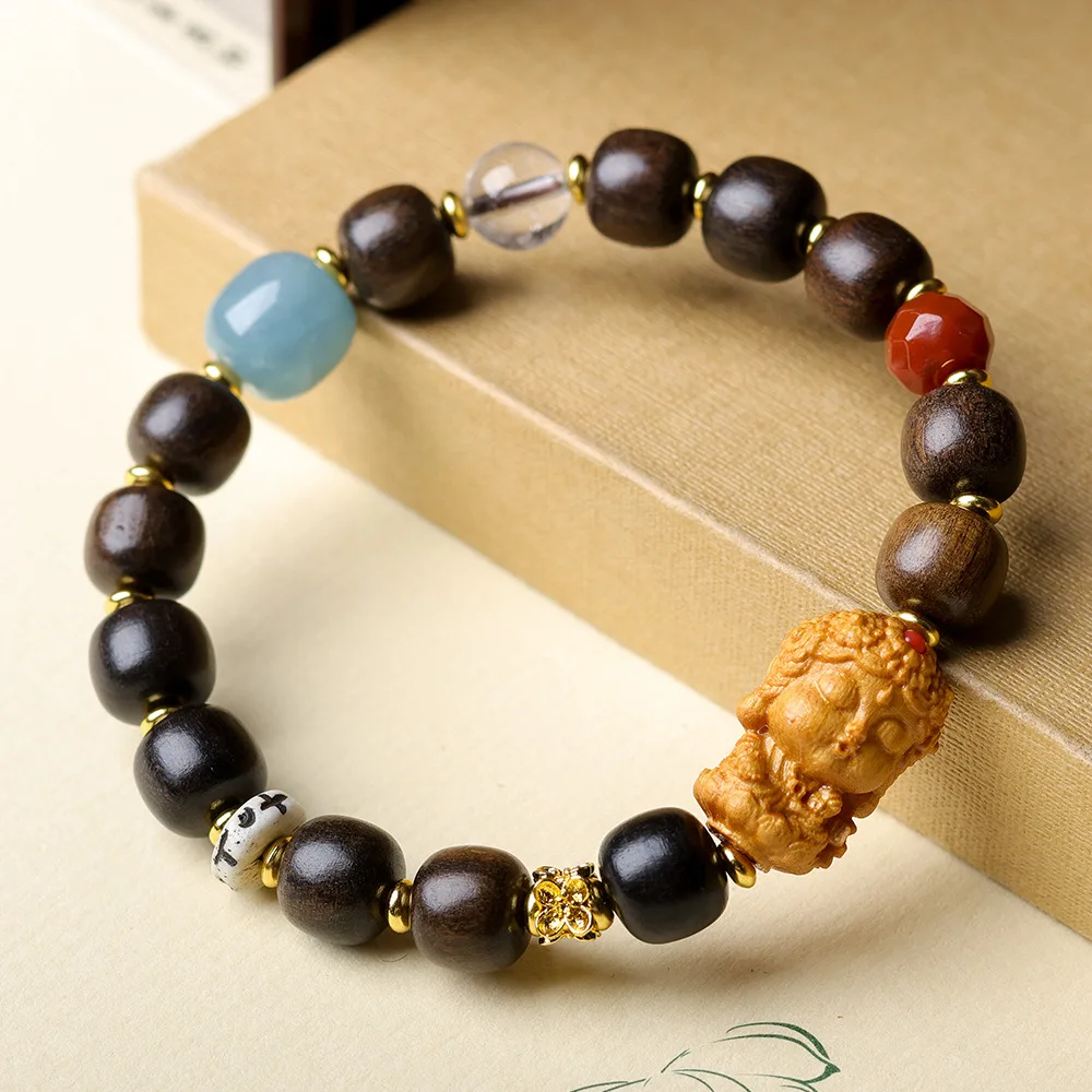 

Natural White Crystal Agarwood Barrel Bead Bracelet with Sandalwood Tara Charm for Men Women Gifts