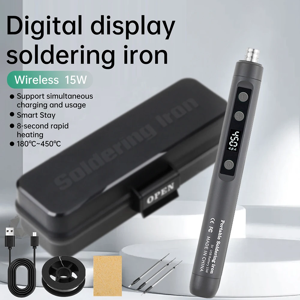 หัวแร้งบัดกรีไฟฟ้าอัจฉริยะ 5V 15W แบบ USB ปรับอุณหภูมิได้ ร้อนเร็ว หัวแร้งแบบพกพา สำหรับซ่อมแซมและเชื่อม