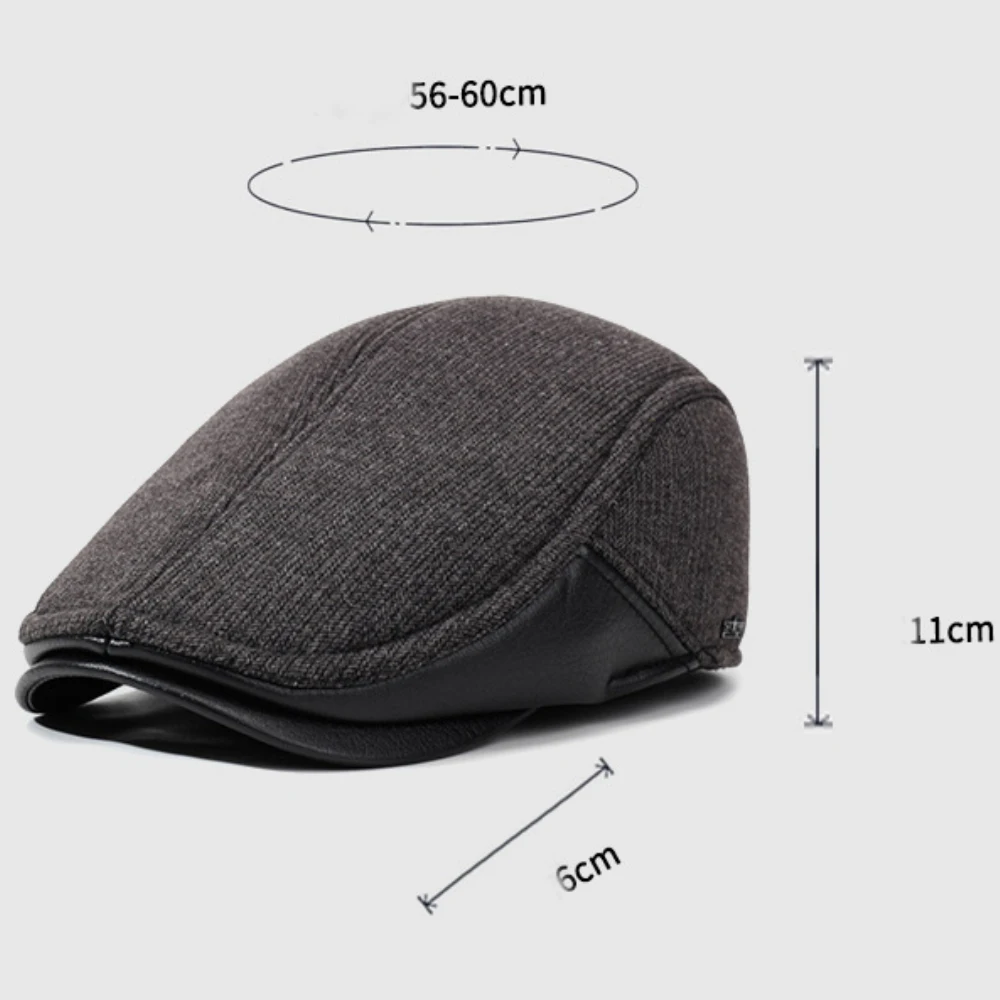 HT4843 Thick Warm Men Winter Hat Earflap Cap Retro Wool Beret Hat Dad Father Ivy Flat Cap Grandfather Male Adjustable Beret Cap