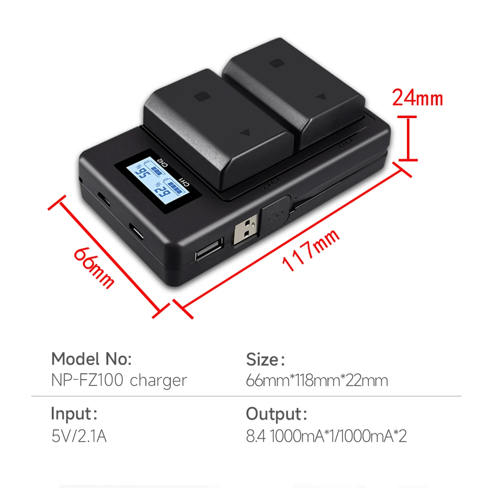 PALO NP-FZ100 NPFZ100 NP FZ100 батарея + LCD двойное USB зарядное устройство для Sony NP-FZ100, BC-QZ1, Sony a9, a7R III, a7 III, ILCE-9, A6600