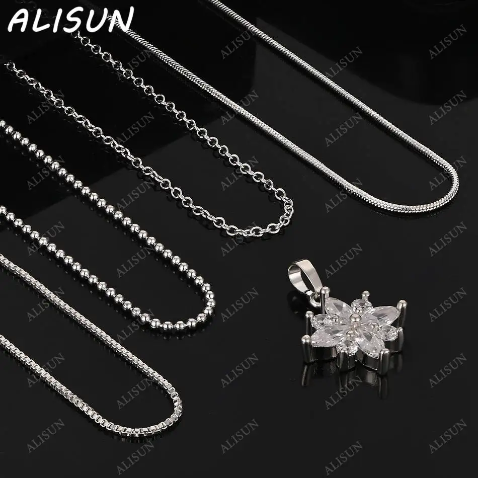 

ALISUN 40-75cm 925 Sterling Silver Zircon Flower Pendant Necklace For Women Men Creativity Gifts All-match Party And Daily Wear