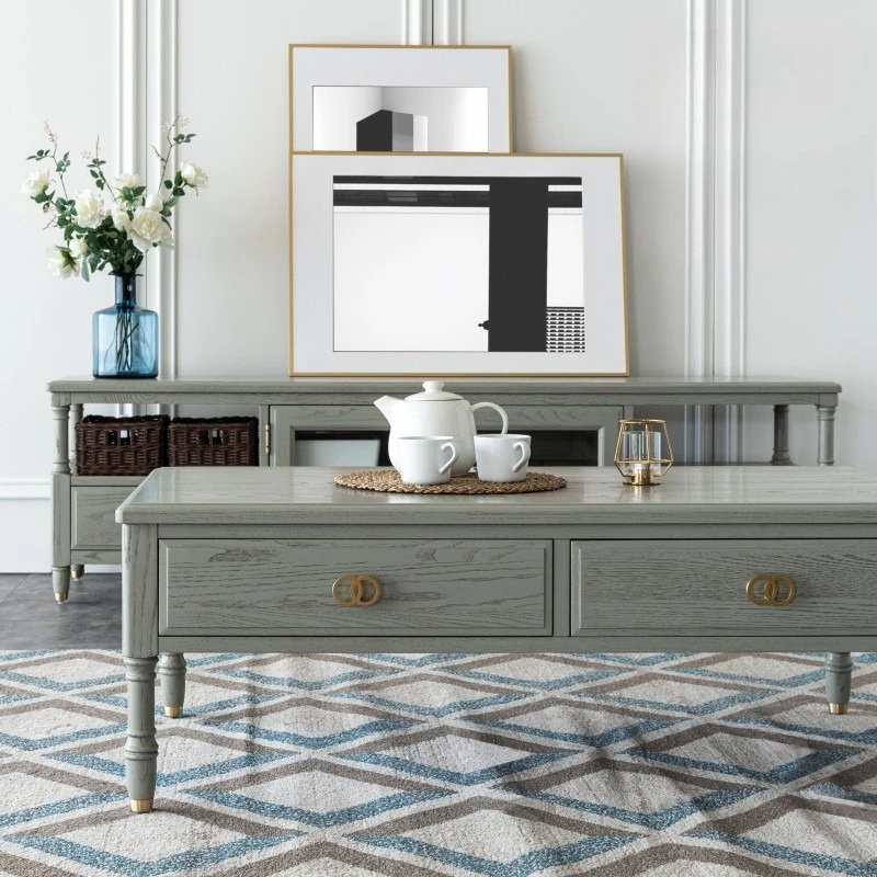 Milan gray coffee table, gray solid wood modern high-end gray short table American ash wood home living room with TV cabinet