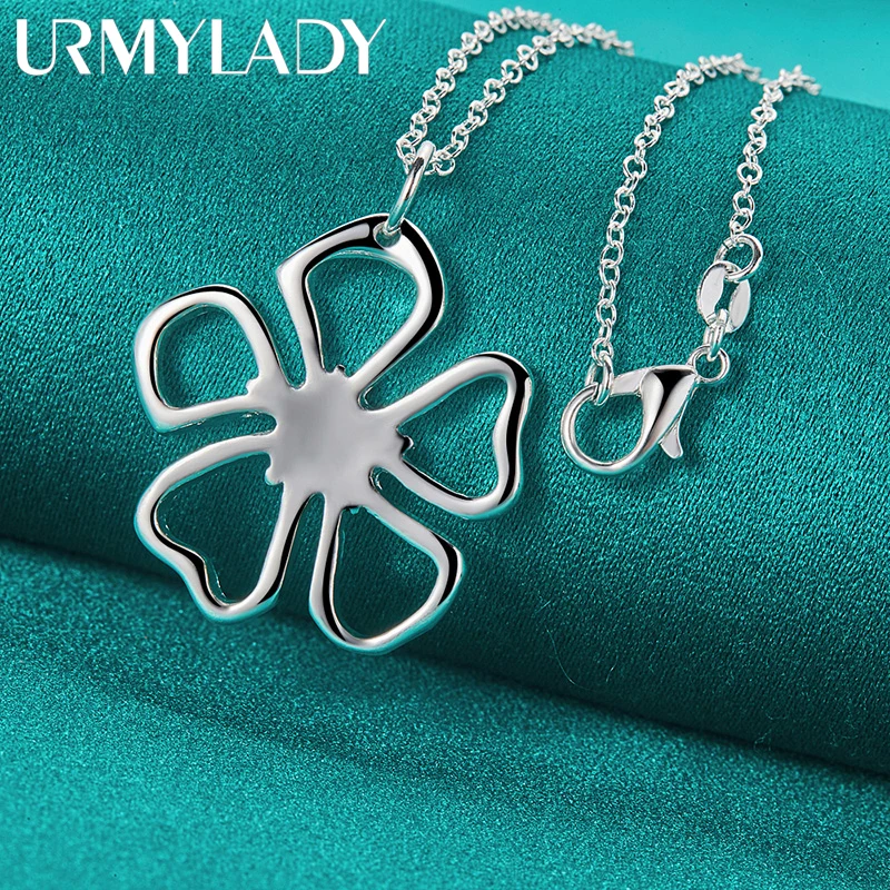 

URMYLADY 925 Sterling Silver Hollow Flower 16/18/20/22/24/26/28/30 Inch Pendant Necklace For Women Wedding Party Fashion Jewelry