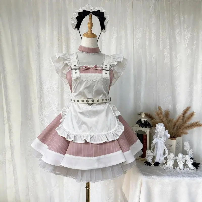 Conjunto de Fsia Cosplay F Estilo Loli Dog Soft Girl, Vestido de orme de Empregada Curto Branco t, Retr...