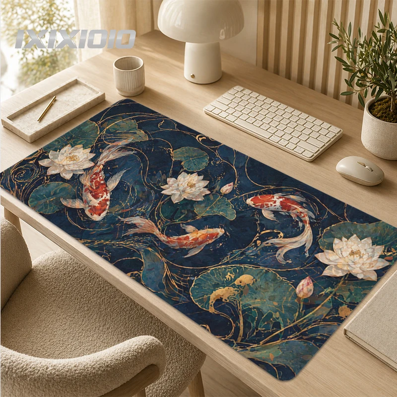 Mouse Pad Green Leaf Koi Aesthetics Custom Large Mousepad XXL Mechanical Keyboard Pad Office Natural Rubber Soft Computer