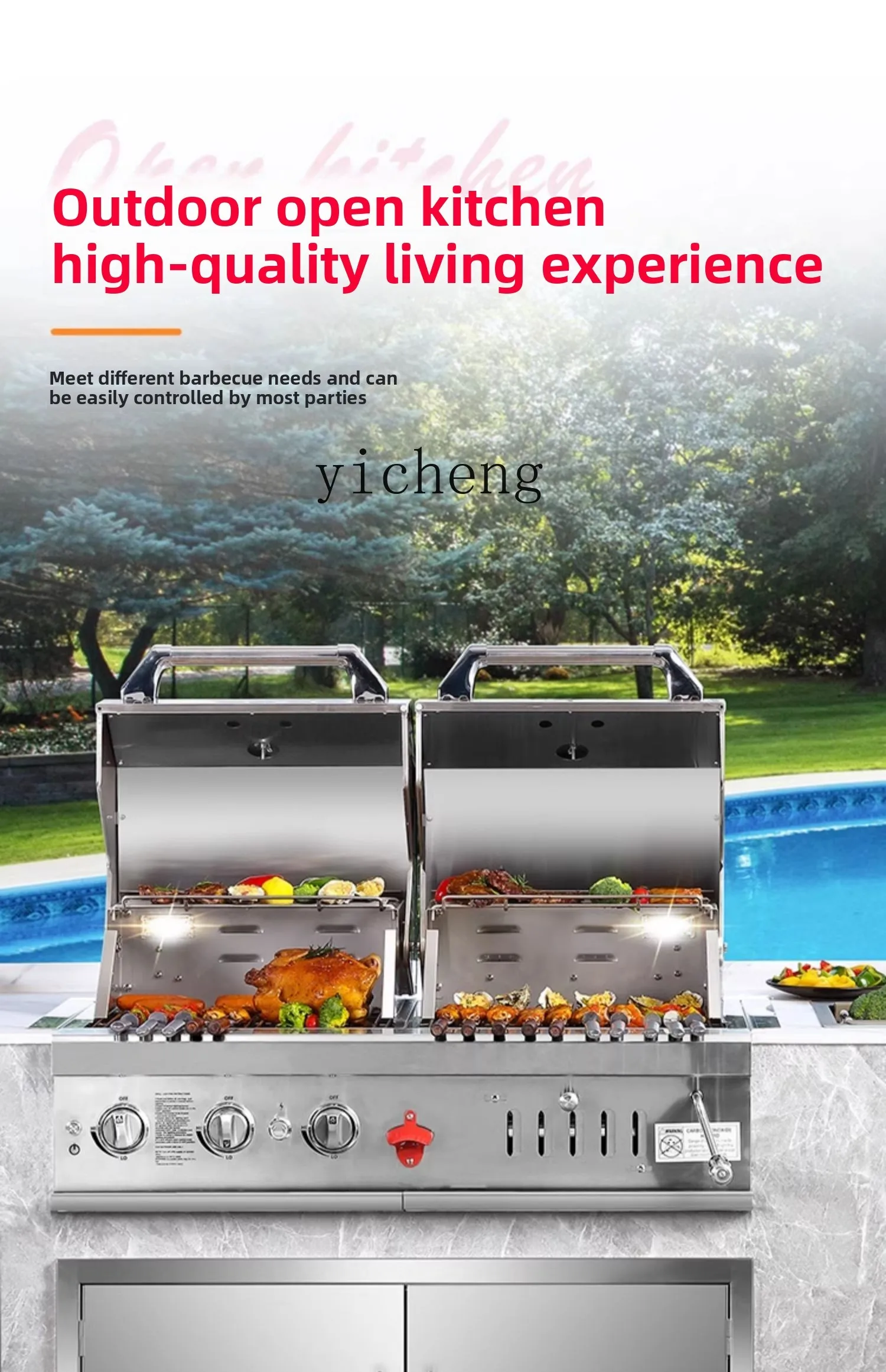 TQH Built-in BBQ Non-smoking BBQ Grill Outdoor Villa Courtyard Large Charcoal BBQ