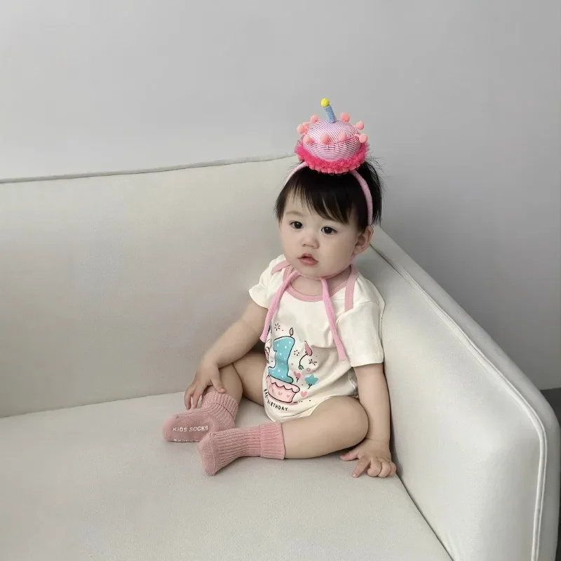 Korean Baby Romper Short Sleeve Onesie Summer Birthday Party Celebration Cute Outfit Newborn Bodysuit Infant Clothes Boys Girls