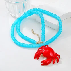 New Summer Beach Ocean Style Red Crab Animal Pendant Necklace Beaded for Women Exaggerated Hip Hop Accessories Party Jewelry