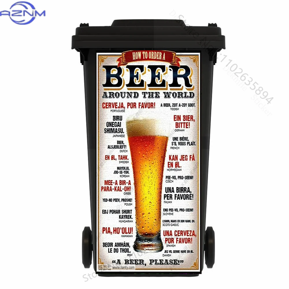 Fruits Food Outdoor Trash Can Sticker Waterproof Removable Beer Wine Flowers Mural DIY Trash Can Lid Decal Home Decor Sticker