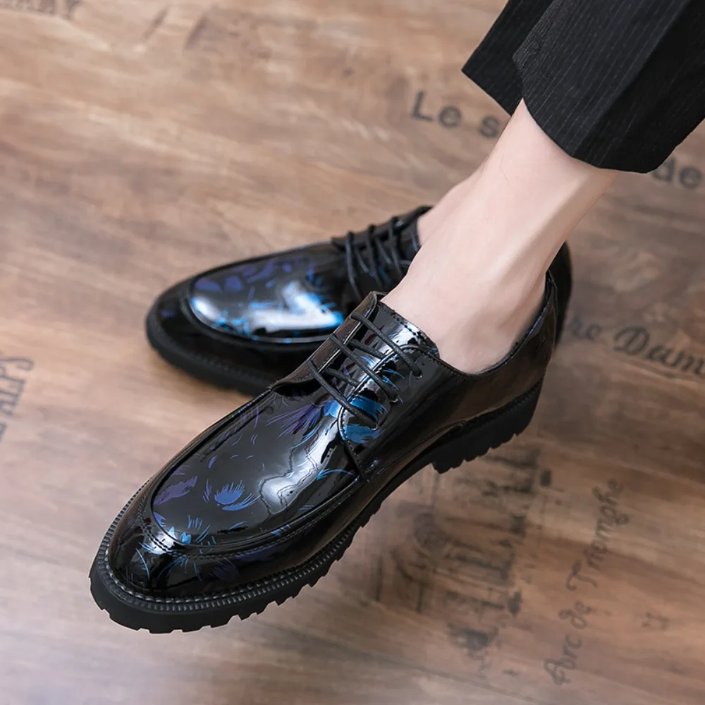 Genuine Full Leather Men's Formal Dress Shoes Bright Leather Thick Sole Height Increasing Wedding Gentleman Fashion Shoes