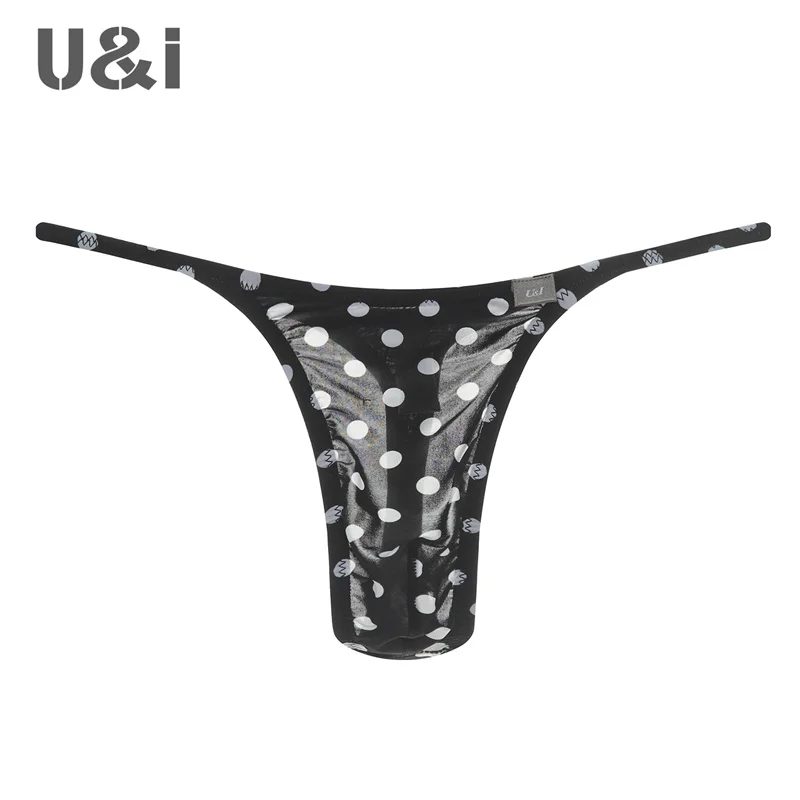 U&I men\'s sexy thong one-piece upward micro-bag ultra-thin nylon trendy brand fashion pattern T underwear