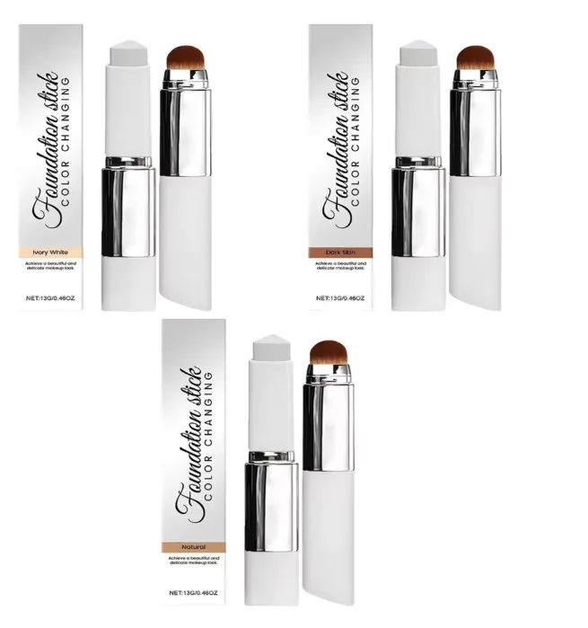 2-In-1 Color-Changing Foundation Stick Moisturizing Brightening Skin Tone Matching High Coverage Concealer Creamy Smooth Texture