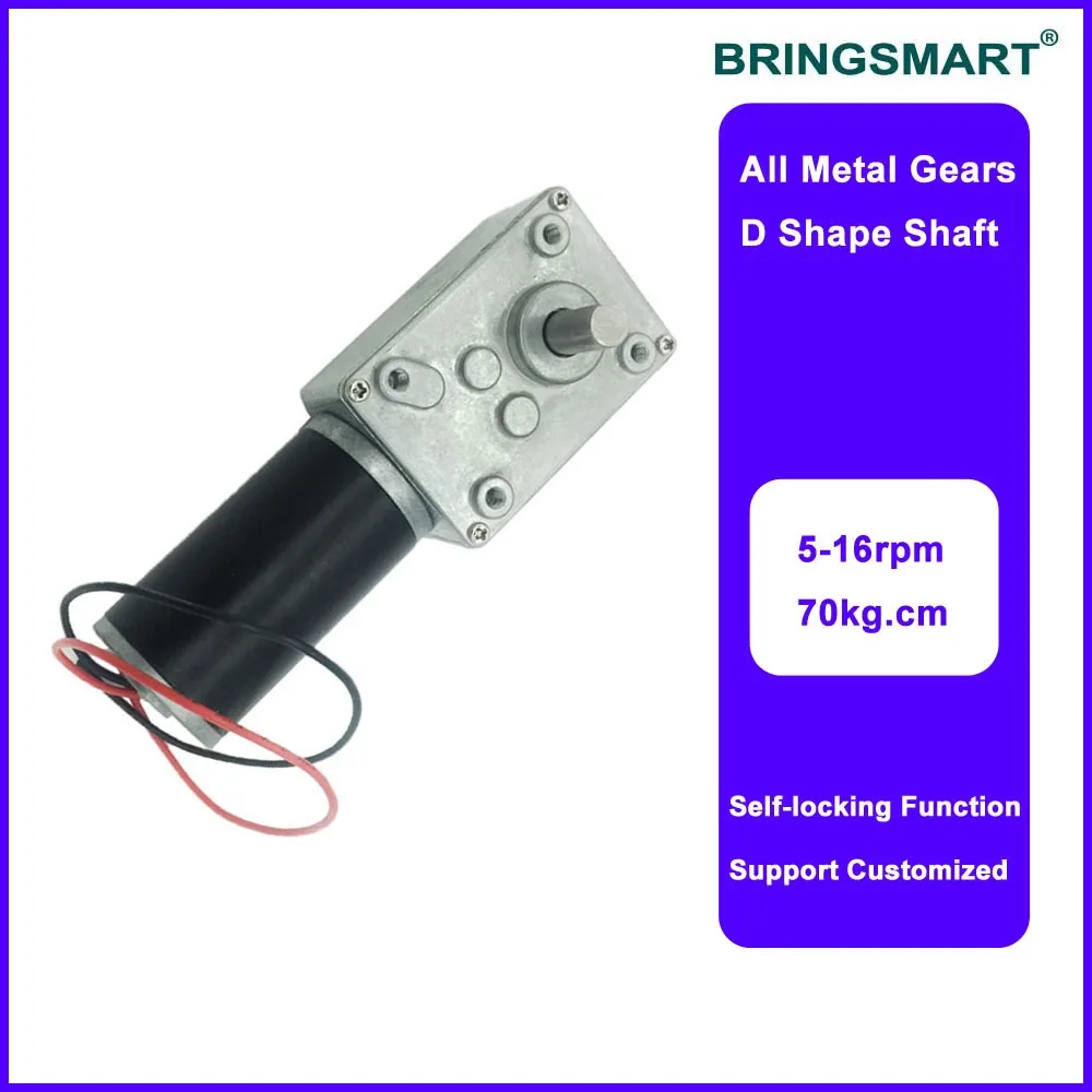 Bringsmart A58SW31ZY 24V DC Worm Gear Motor Kits Bracket Speed Controller DC Engine Power Supply Metal Gears 12 Volt Self-lock