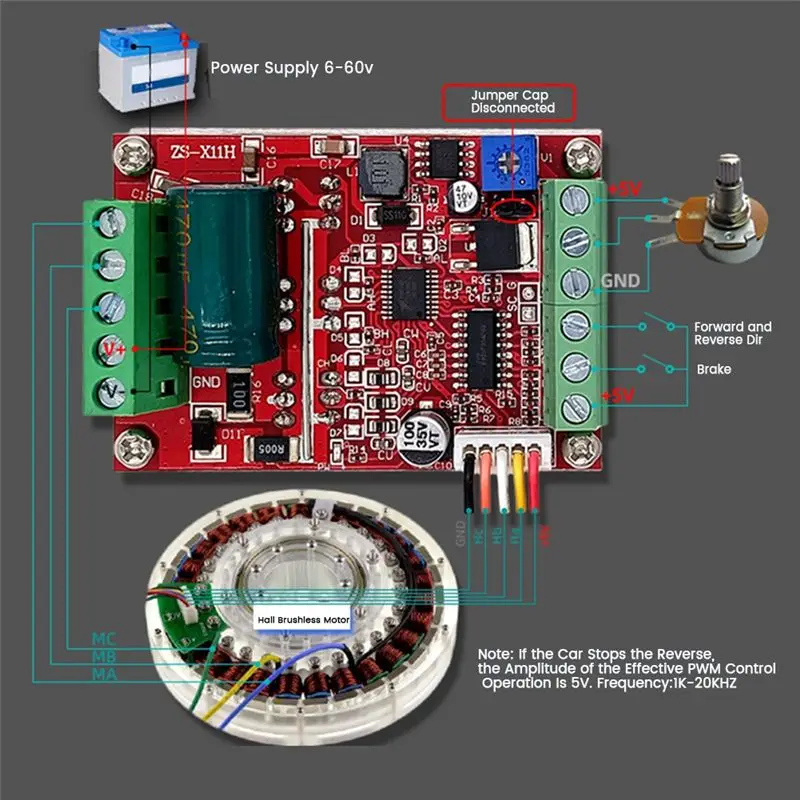 AA80 6-60V BLDC Three Phase DC Brushless Motor Controller 400W PWM Hall Motor Control Driver Board(Without Hall)