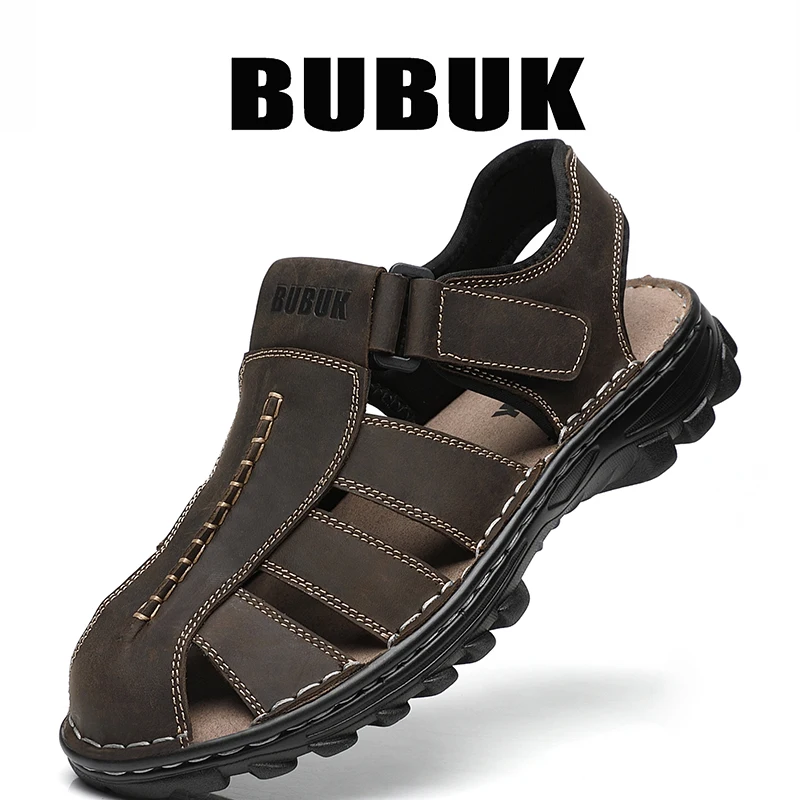 

Bubuk First Layer Cowhide Men's New Fashion Closed-Toe Street Style Sandals Comfortable Non-Slip Casual Durable Sole Walking Shoes Men's Summer Footwear Men's River Shoes, Water Shoes