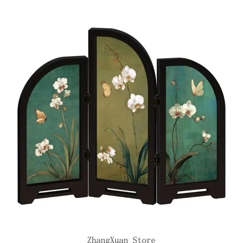 Retro Mini Folding Screen 3 Panel Divider Feng Shui Ornament Oriental Gift 3XUF – Detail 2