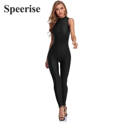 Speerise Women Spandex Unitard Ballet Dancewear Turtleneck Clothes Yoga Costume Bodysuit Nylon Jumpsuit Sleeveless Classic Adult