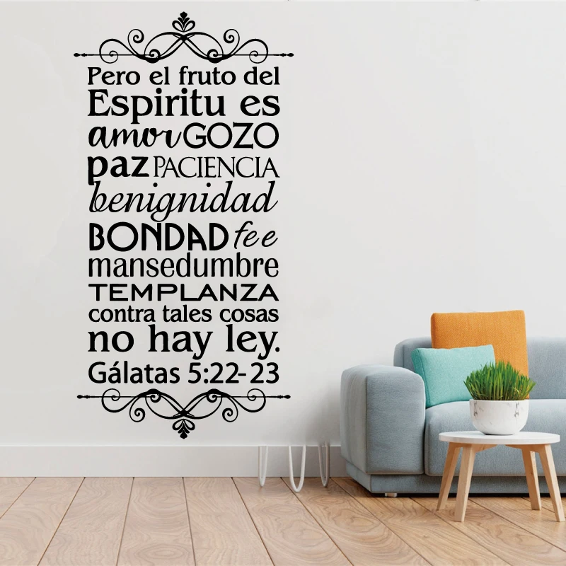 

Bible Verses Spanish Wall Sticker Galatas 5:22-23 God Jesus Christ Christian Indoor Prayer Home Bedroom Wall Decor Art Decal