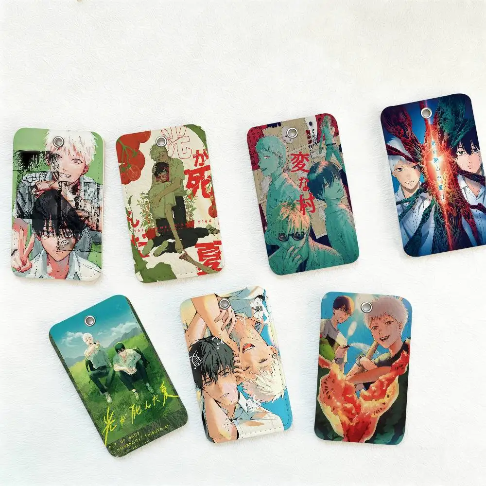 Anime The S-Summer Hikaru Died Rectangle ID Card Case Keychain Access Card Bag Key Tag Ring Leather Card Holder Key Ring Access